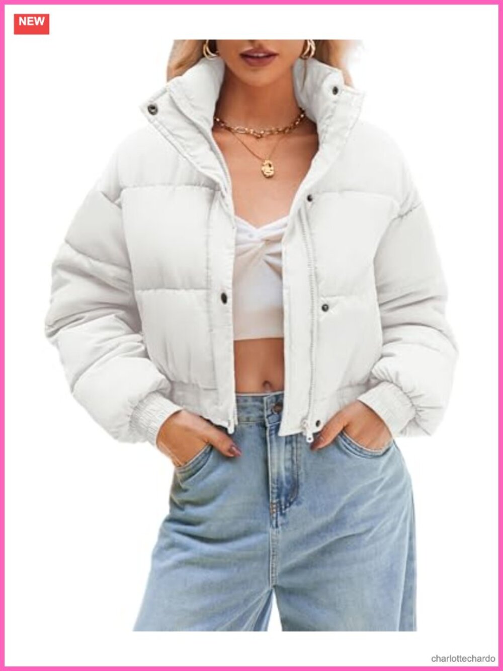 Women's Cropped Puffer Jacket Quilted Lightweight Warm Zip Coat